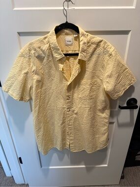 ROWM Seersucker Camp Shirt Men’s Large Yellow Cotton Lyocell Button Front